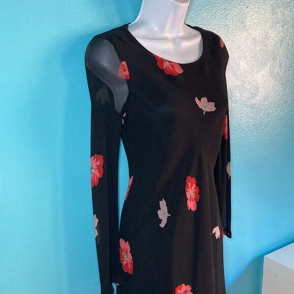 Corinne Sarrut Womens French Size 36 Fits XS Black Floral Dress Sheer Sleeve